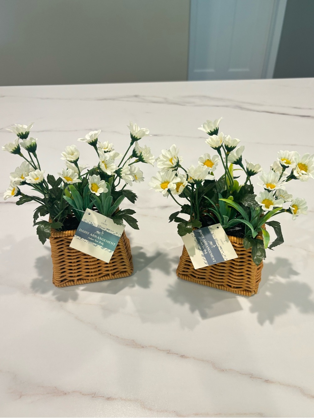 2 Target Bullseye Playground Faux Daisy Flower Arrangement Whicker Basket